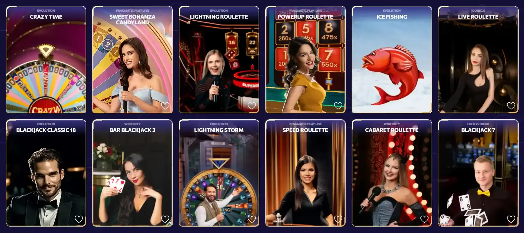 winairlines casino live dealer lobby with Evolution and Pragmatic tables